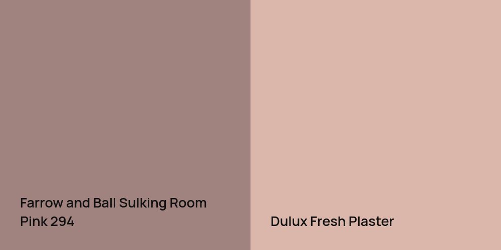 Farrow and Ball Sulking Room Pink vs. Dulux Fresh Plaster