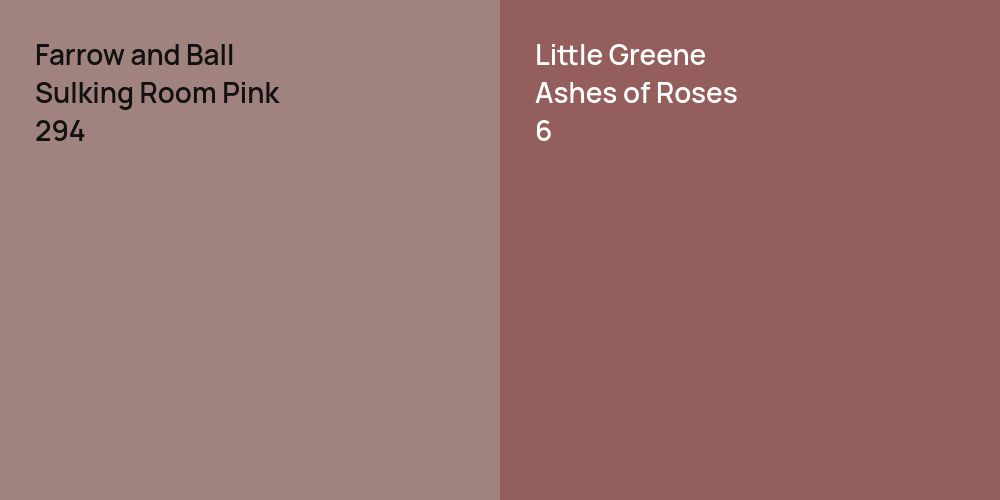 Farrow and Ball Sulking Room Pink vs. Little Greene Ashes of Roses