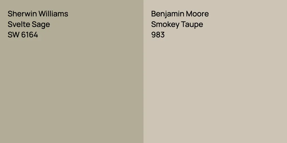 Sherwin Williams Svelte Sage vs. Benjamin Moore Smokey Taupe