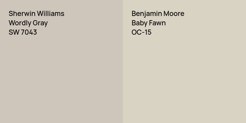 Sherwin Williams Wordly Gray vs. Benjamin Moore Baby Fawn