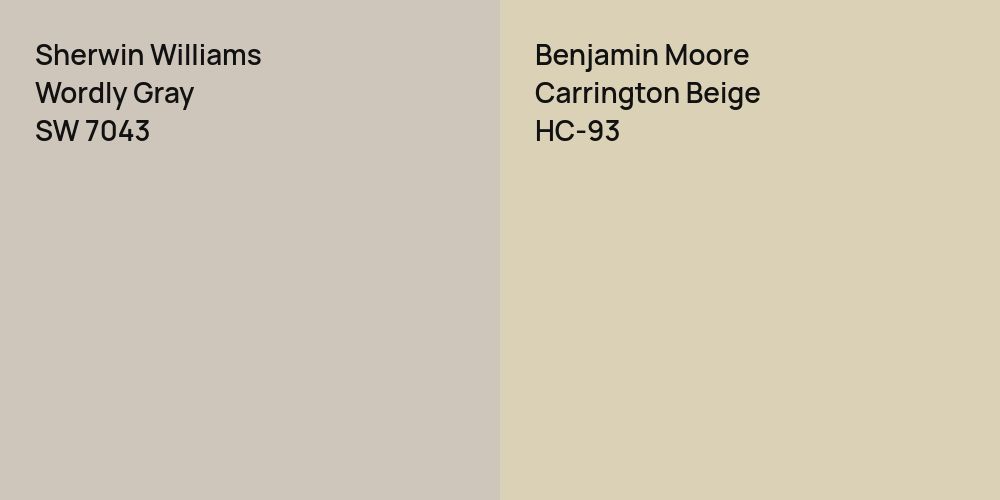 Sherwin Williams Wordly Gray vs. Benjamin Moore Carrington Beige