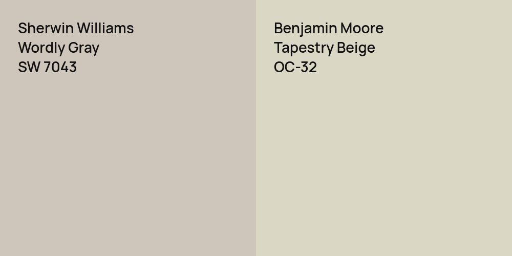 Sherwin Williams Wordly Gray vs. Benjamin Moore Tapestry Beige