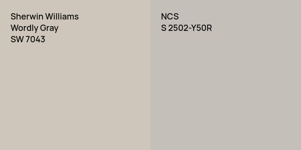 Sherwin Williams Wordly Gray vs. NCS S 2502-Y50R