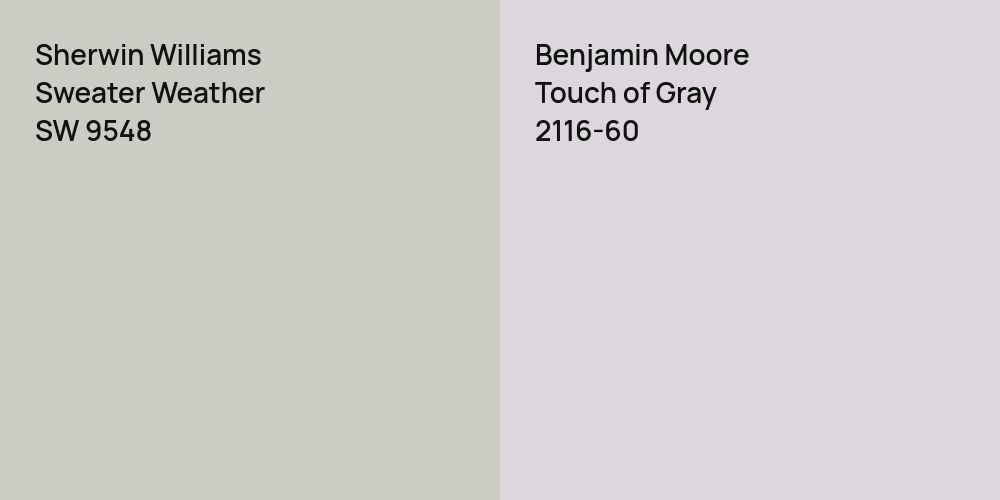 Sherwin Williams Sweater Weather vs. Benjamin Moore Touch of Gray