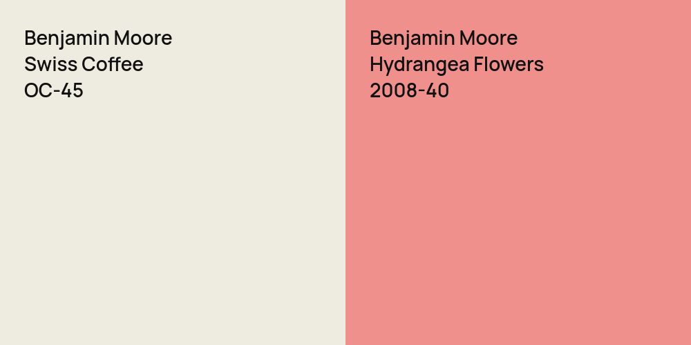 Benjamin Moore Swiss Coffee vs. Benjamin Moore Hydrangea Flowers