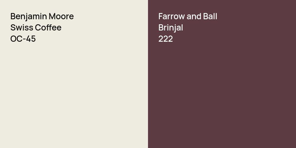 Benjamin Moore Swiss Coffee vs. Farrow and Ball Brinjal