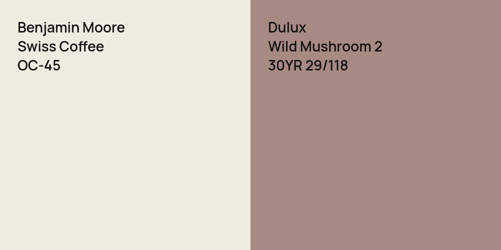 Benjamin Moore Swiss Coffee vs. Dulux Wild Mushroom 2