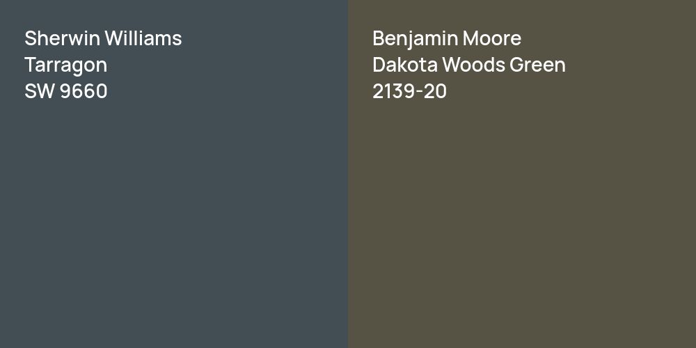 Sherwin Williams Tarragon vs. Benjamin Moore Dakota Woods Green