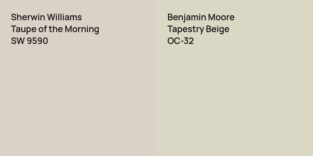 Sherwin Williams Taupe of the Morning vs. Benjamin Moore Tapestry Beige