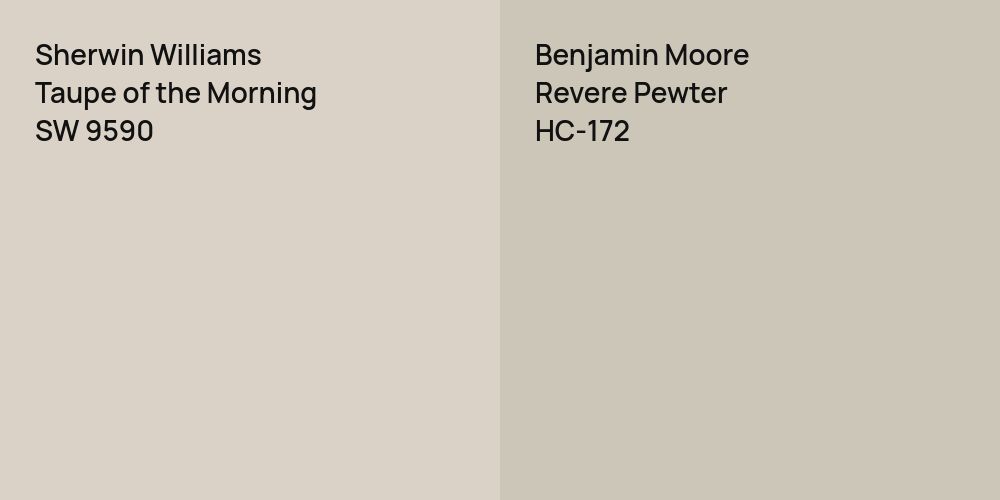 Sherwin Williams Taupe of the Morning vs. Benjamin Moore Revere Pewter