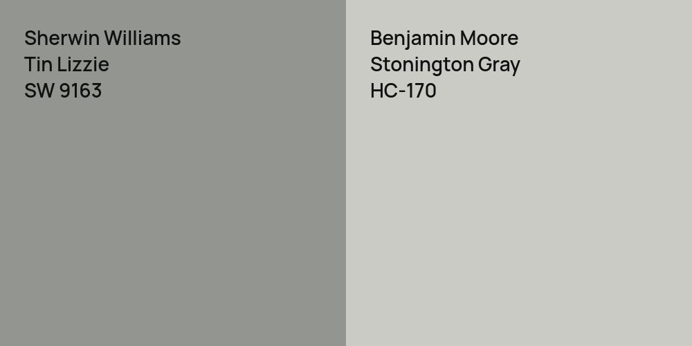 Sherwin Williams Tin Lizzie vs. Benjamin Moore Stonington Gray