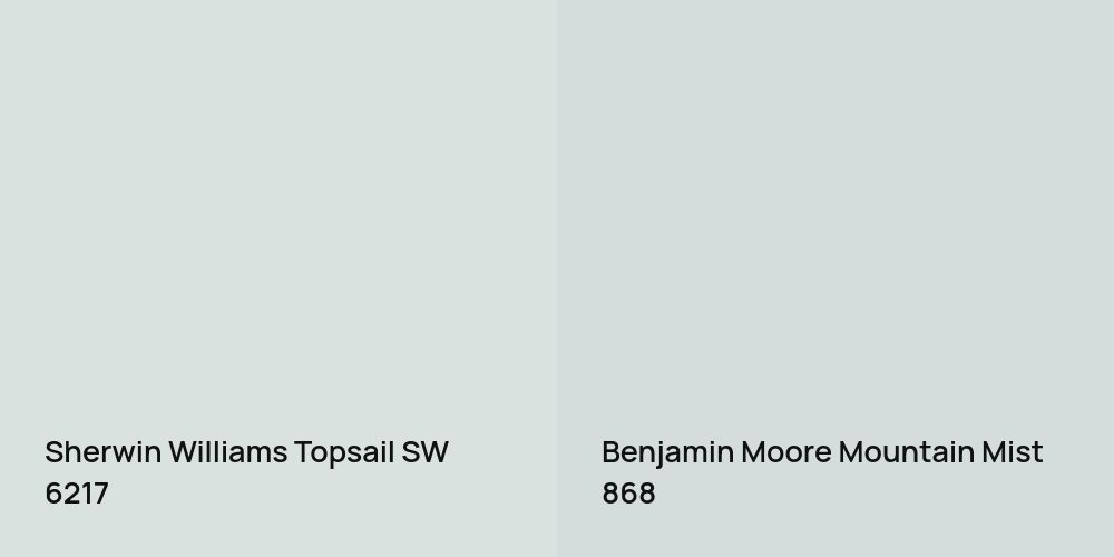 Sherwin Williams Topsail vs. Benjamin Moore Mountain Mist