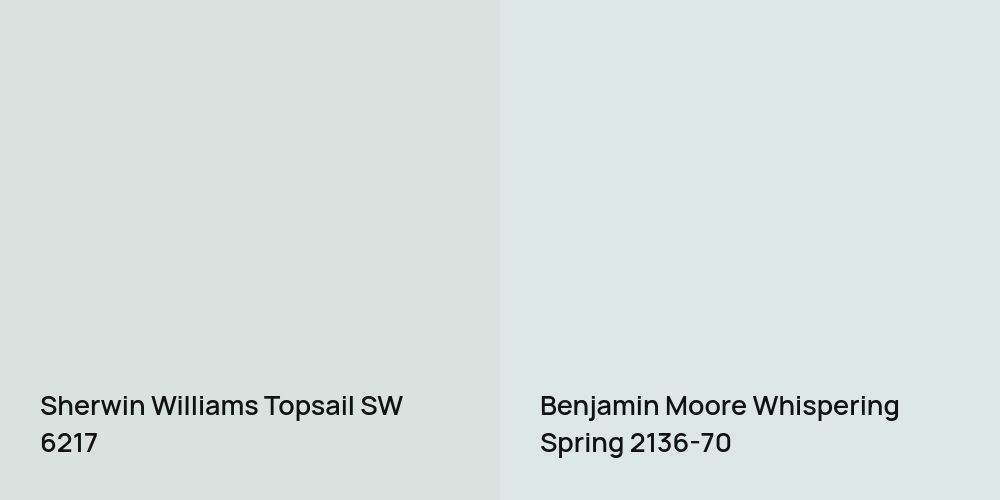 Sherwin Williams Topsail vs. Benjamin Moore Whispering Spring