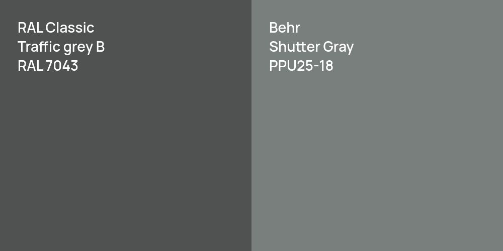 RAL Classic  Traffic grey B vs. Behr Shutter Gray