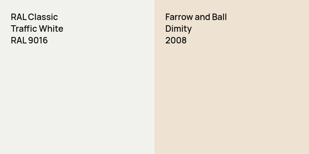 RAL Classic Traffic White vs. Farrow and Ball Dimity