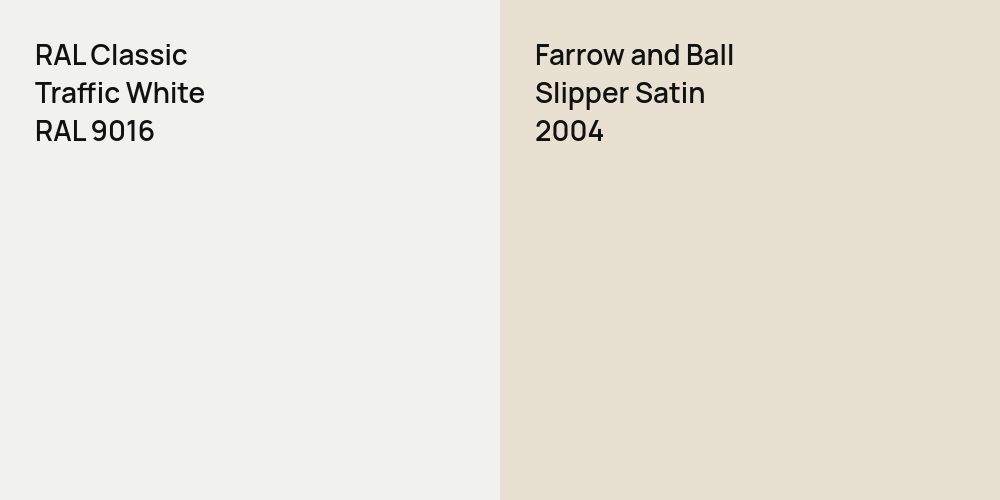 RAL Classic Traffic White vs. Farrow and Ball Slipper Satin