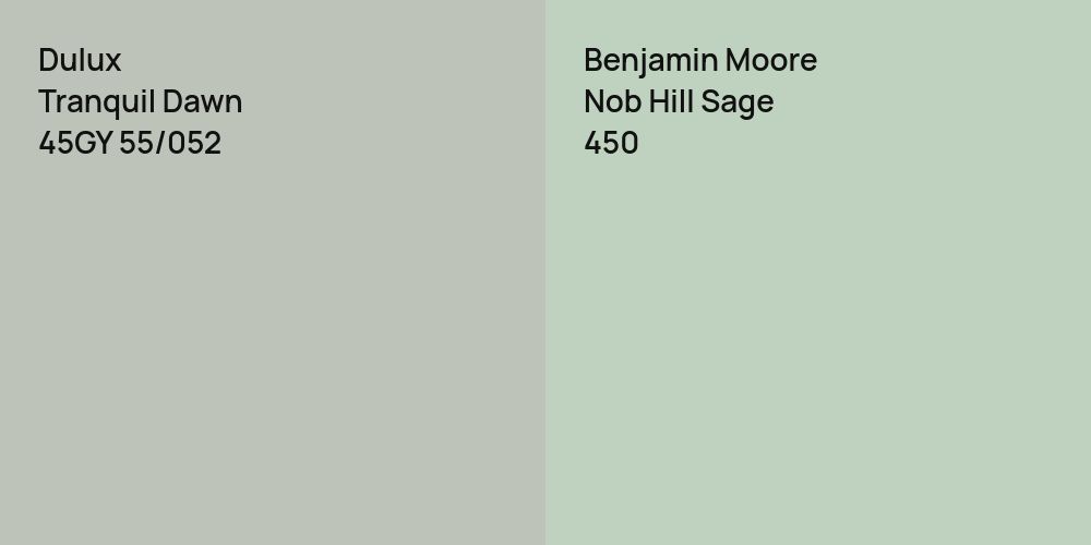 Dulux Tranquil Dawn vs. Benjamin Moore Nob Hill Sage