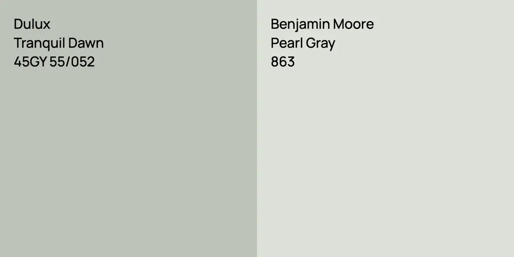 Dulux Tranquil Dawn vs. Benjamin Moore Pearl Gray