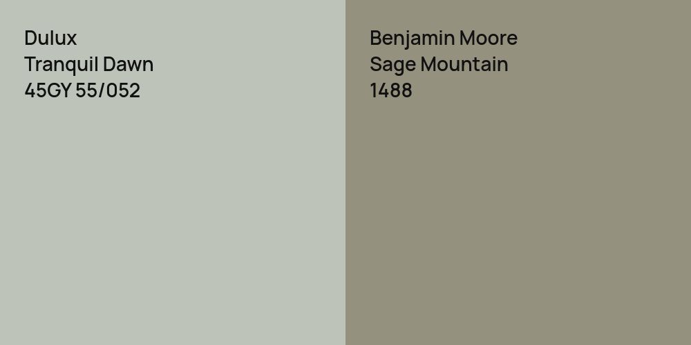 Dulux Tranquil Dawn vs. Benjamin Moore Sage Mountain