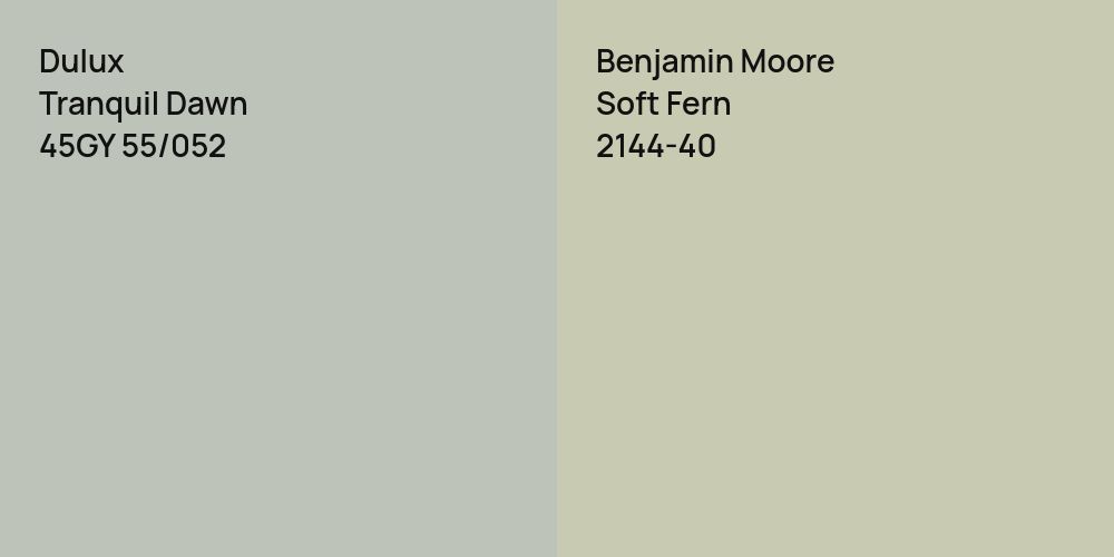 Dulux Tranquil Dawn vs. Benjamin Moore Soft Fern