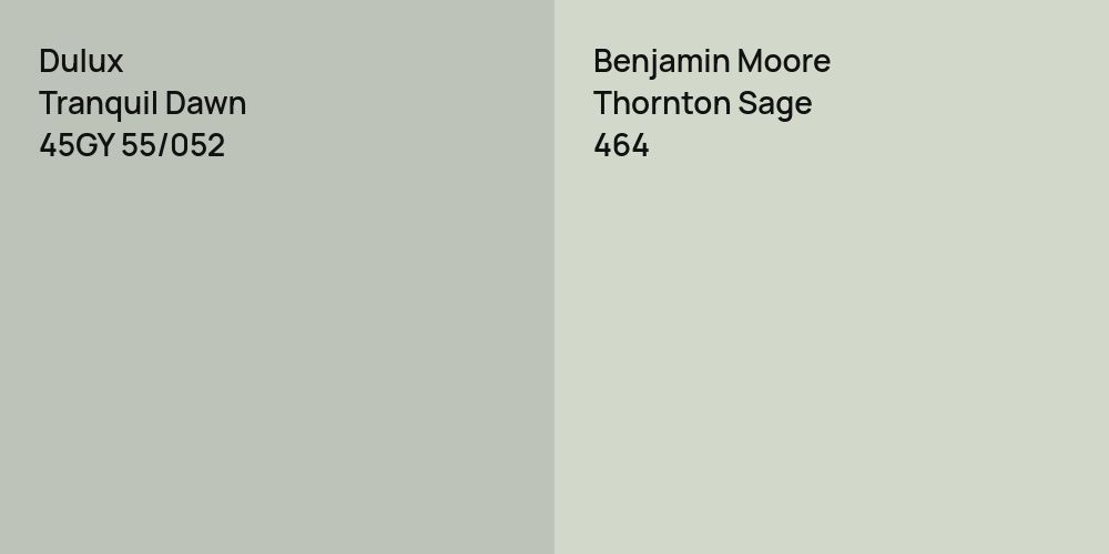 Dulux Tranquil Dawn vs. Benjamin Moore Thornton Sage