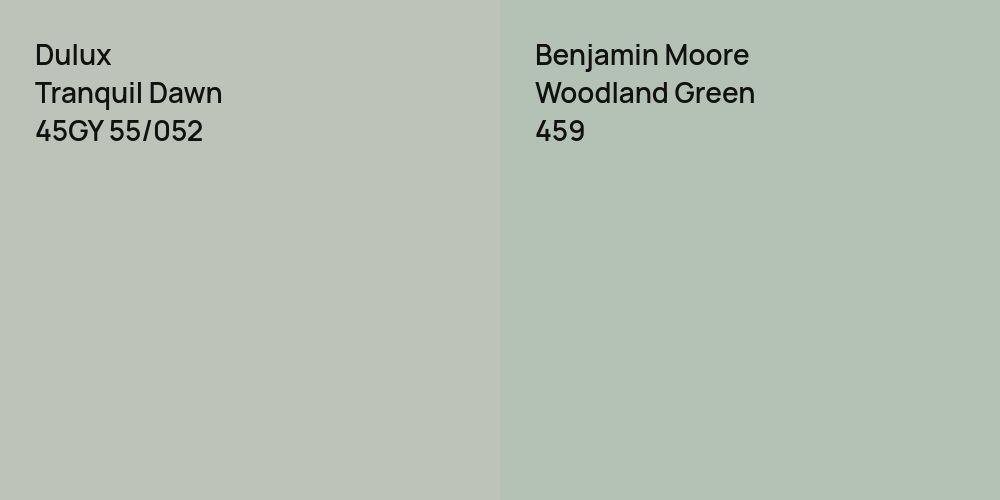 Dulux Tranquil Dawn vs. Benjamin Moore Woodland Green