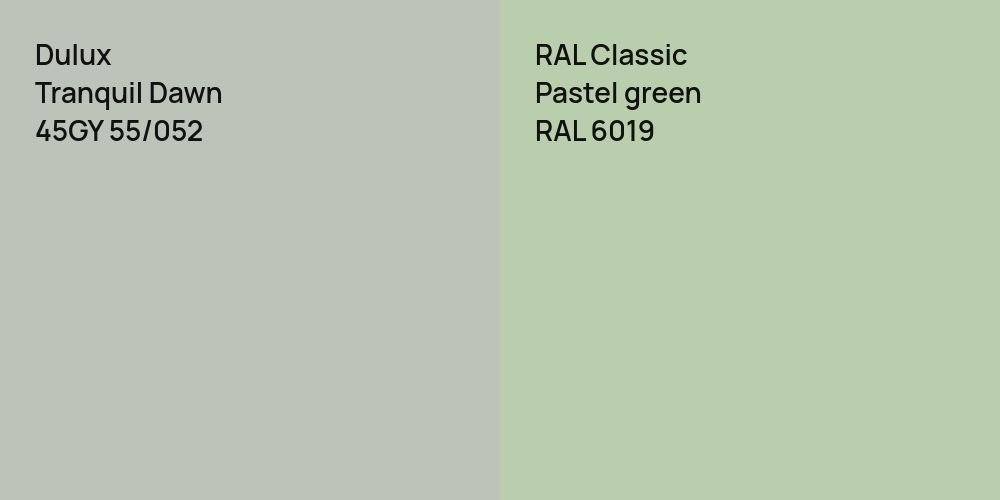 Dulux Tranquil Dawn vs. RAL Classic  Pastel green