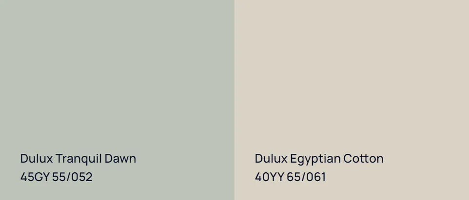 Dulux Tranquil Dawn 45GY 55/052 vs Dulux Egyptian Cotton 40YY 65/061