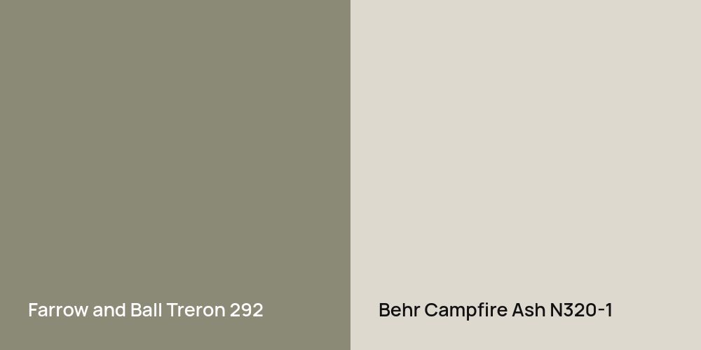 Farrow and Ball Treron vs. Behr Campfire Ash