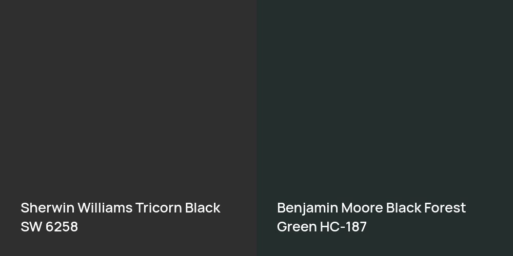 Sherwin Williams Tricorn Black vs. Benjamin Moore Black Forest Green