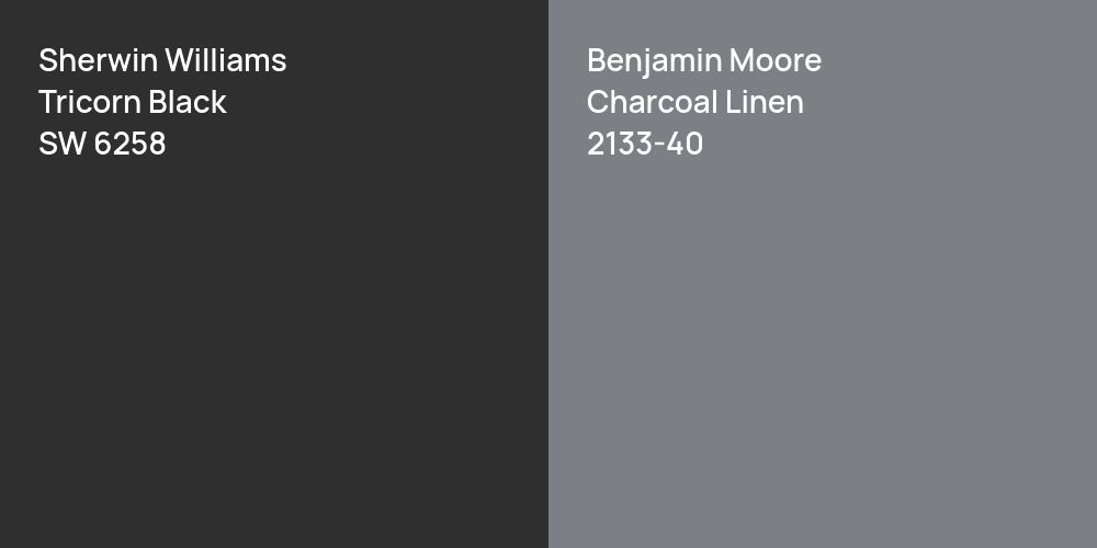 Sherwin Williams Tricorn Black vs. Benjamin Moore Charcoal Linen