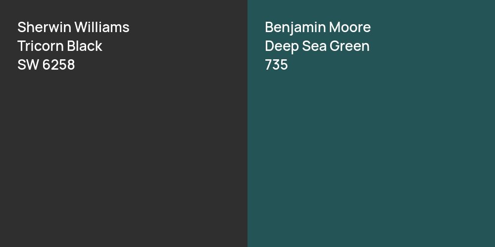 Sherwin Williams Tricorn Black vs. Benjamin Moore Deep Sea Green