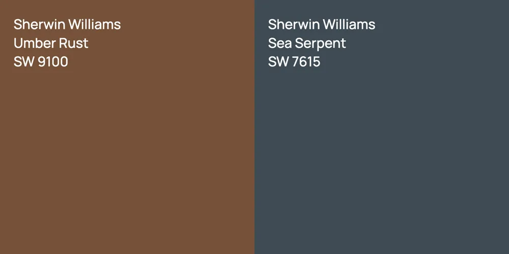 Sherwin Williams Umber Rust vs. Sherwin Williams Sea Serpent comparison