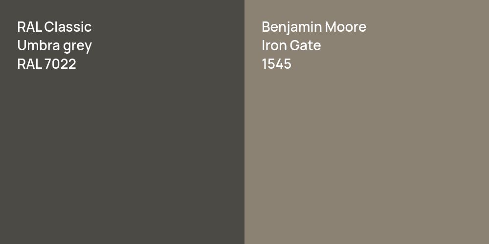 RAL Classic  Umbra grey vs. Benjamin Moore Iron Gate