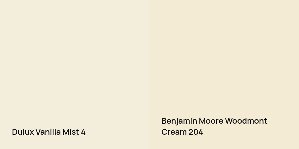 Dulux Vanilla Mist 4 vs. Benjamin Moore Woodmont Cream