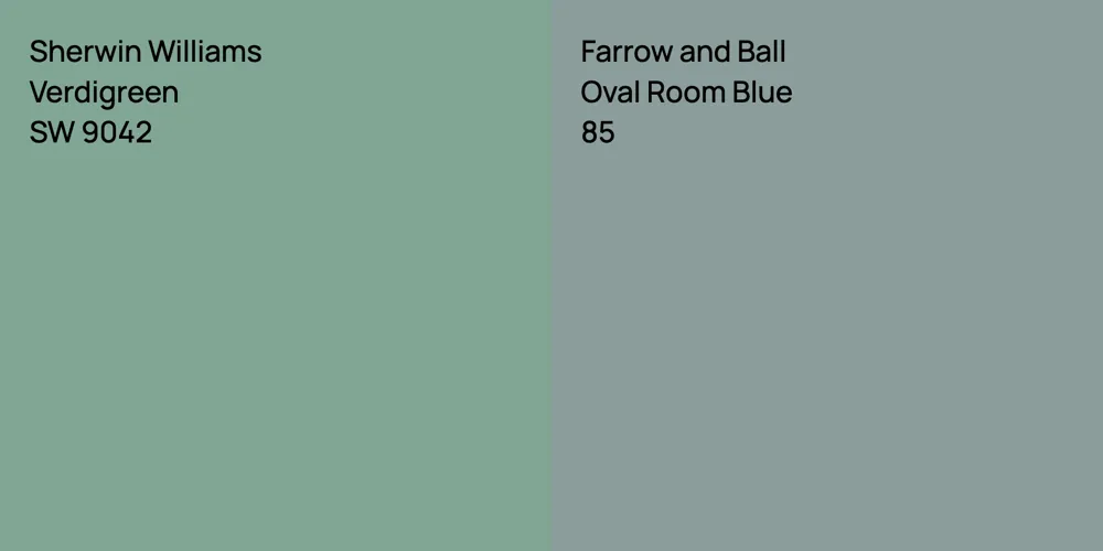 Sherwin Williams Verdigreen vs. Farrow and Ball Oval Room Blue