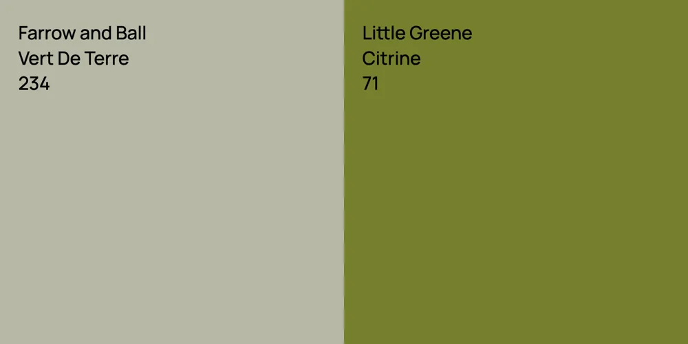 Farrow and Ball Vert De Terre vs. Little Greene Citrine