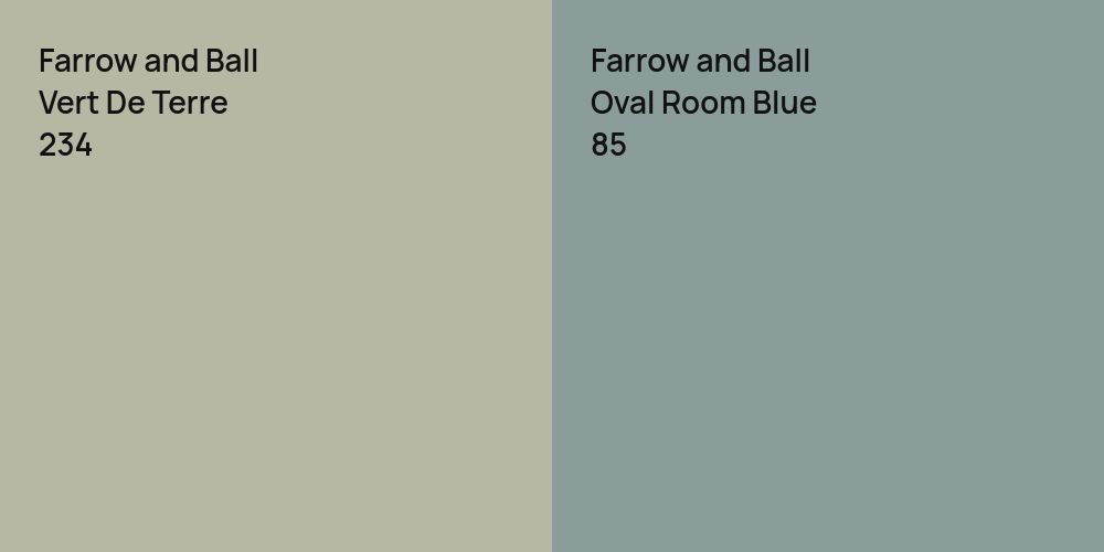 Farrow and Ball Vert De Terre vs. Farrow and Ball Oval Room Blue