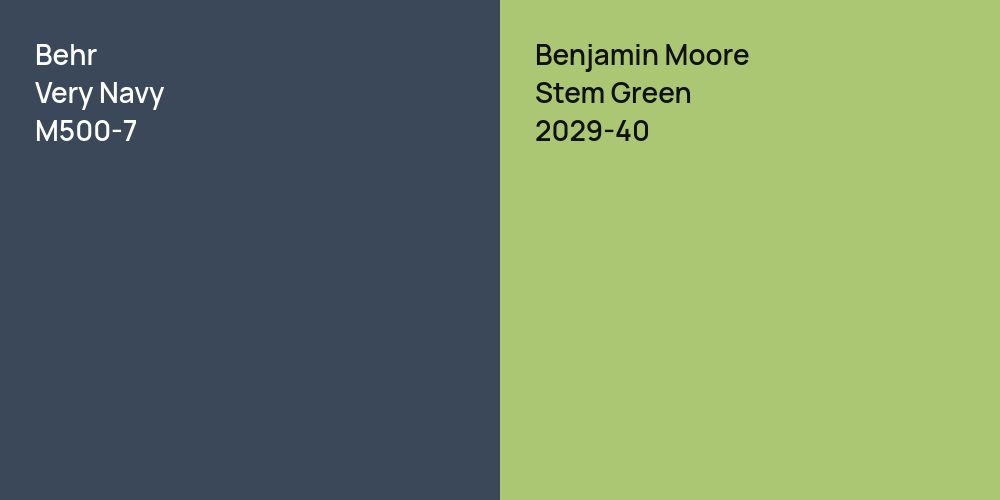 Behr Very Navy vs. Benjamin Moore Stem Green