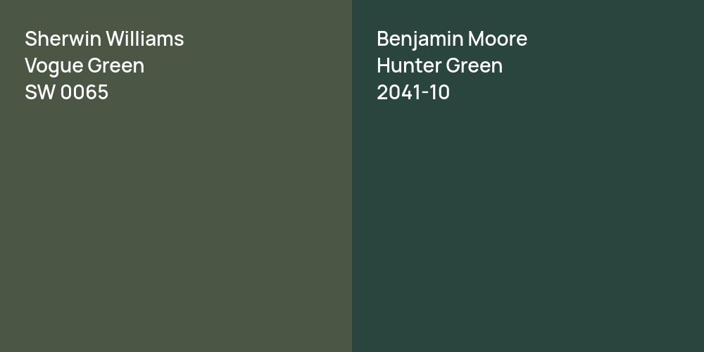 Sherwin Williams Vogue Green vs. Benjamin Moore Hunter Green