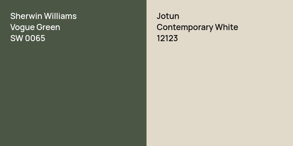 Sherwin Williams Vogue Green vs. Jotun Contemporary White