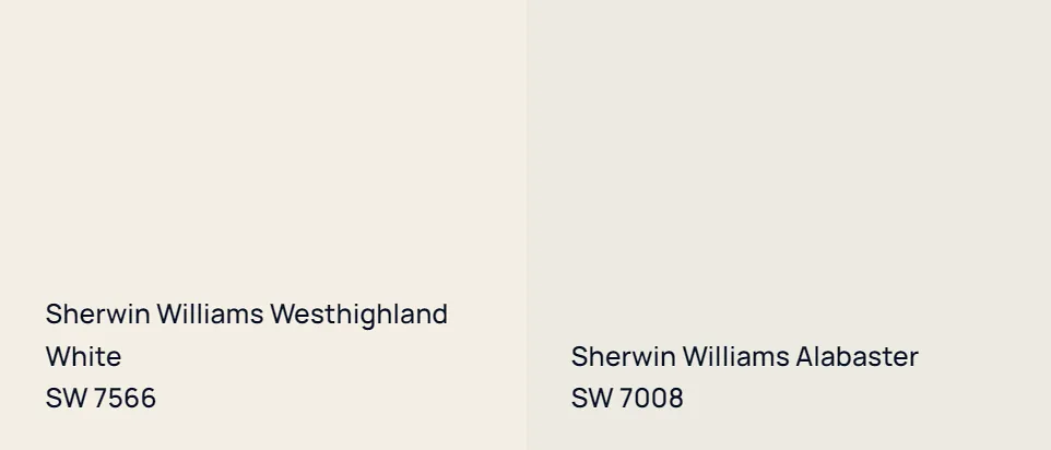 Sherwin Williams Westhighland White SW 7566 vs Sherwin Williams Alabaster SW 7008