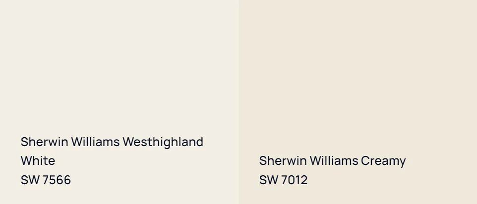 Sherwin Williams Westhighland White SW 7566 vs Sherwin Williams Creamy SW 7012