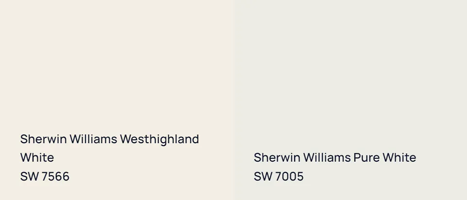 Sherwin Williams Westhighland White SW 7566 vs Sherwin Williams Pure White SW 7005