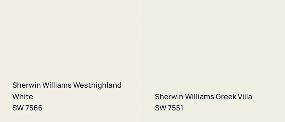 Sherwin Williams Westhighland White SW 7566 vs Sherwin Williams Greek Villa SW 7551