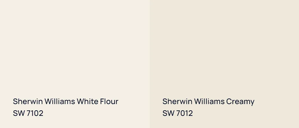 Sherwin Williams White Flour SW 7102 vs Sherwin Williams Creamy SW 7012