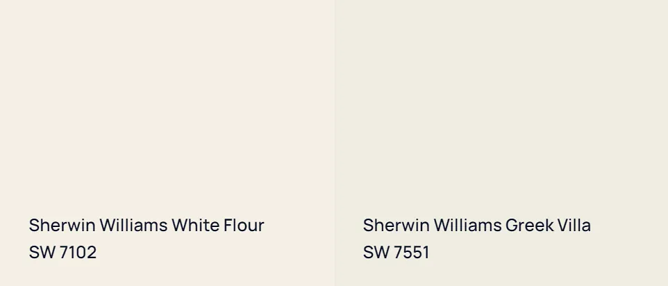 Sherwin Williams White Flour SW 7102 vs Sherwin Williams Greek Villa SW 7551