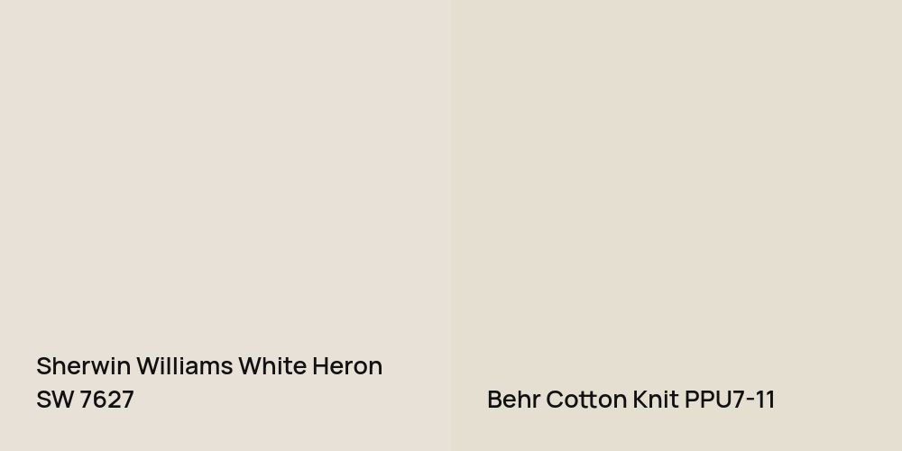 Sherwin Williams White Heron vs. Behr Cotton Knit