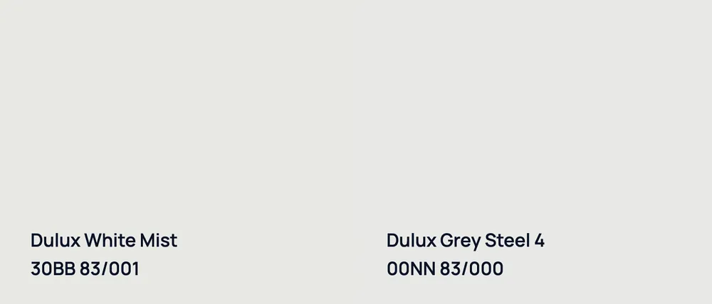 Dulux White Mist 30BB 83/001 vs Dulux Grey Steel 4 00NN 83/000