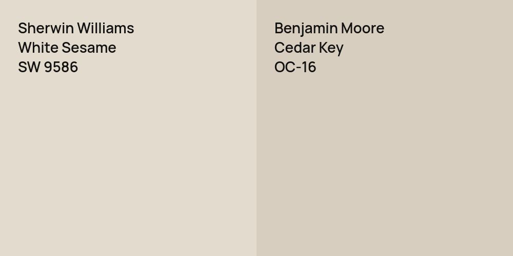 Sherwin Williams White Sesame vs. Benjamin Moore Cedar Key